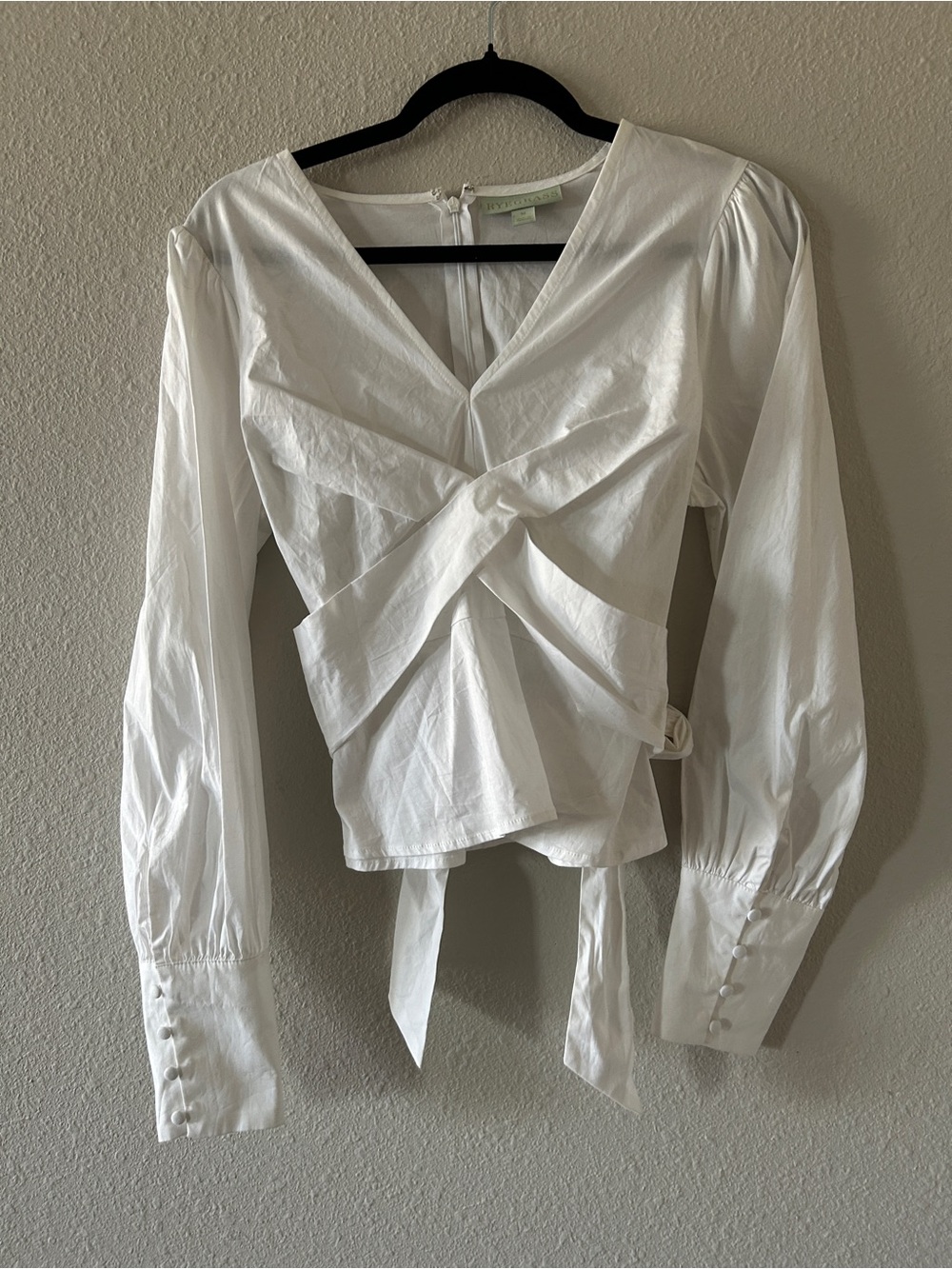 White Twist-Front V-Neck Blouse with Tie Waist